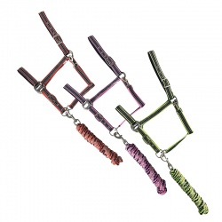 Halfterset mit Strick, doppelt verstellbar, ohne Karabiner, mit Fleece unterlegt, Cob & Full, zwei Farbvarianten, freigestellt