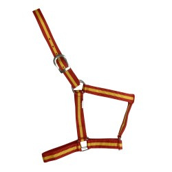 Leichtes spanisches Halfter "Menorca", ohne Karabiner, mit leichten, silbernen Beschlägen, rot/gelb,  Cob & Full, freigestellt