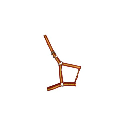 Leichtes spanisches Halfter "Menorca", ohne Karabiner, mit leichten, silbernen Beschlägen, rot/gelb,  Cob & Full, freigestellt