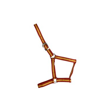 Leichtes spanisches Halfter "Menorca", ohne Karabiner, mit leichten, silbernen Beschlägen, rot/gelb,  Cob & Full, freigestellt
