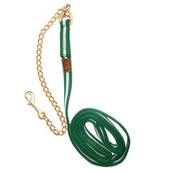 Spanische Longe aus Cushionweb, mit Kette und robustem Karabiner gold, Länge: 6m, Farbe: rot/gelb , freigestellt Spanische Longe aus Cushionweb, mit Kette und robustem Karabiner gold, Länge: 6m, Farbe: rot/gelb , freigestellt