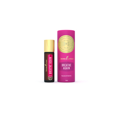 Ätherisches Öl Breathe Again Roll-On mit Verpackung von Young Living, freigestellt vor weissem Hintergrund Ätherisches Öl Breathe Again Roll-On mit Verpackung von Young Living, freigestellt vor weissem Hintergrund