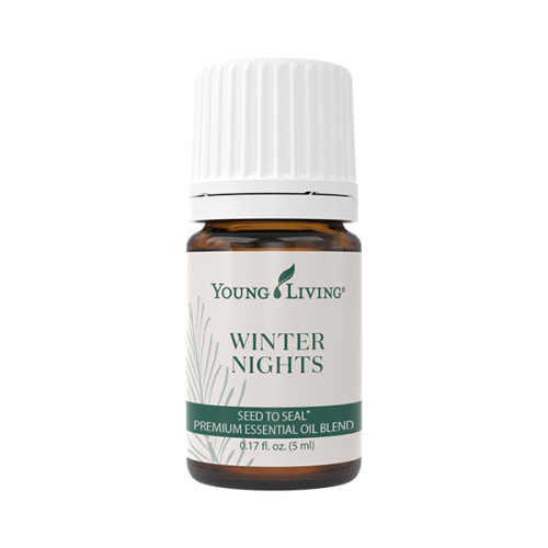 Ätherisches Premium Öl Winter Nights von Young Living, 5ml Braunglasflasche mit Tropfverschluss und Etikett, freigestellt