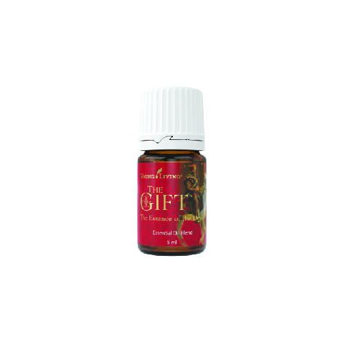 Ätherisches Premium Öl The Gift von Young Living, 5ml Braunglasflasche mit Tropfverschluss und Etikett, freigestellt