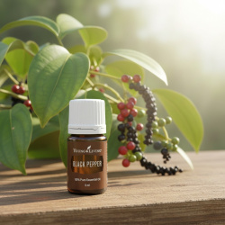 Ätherisches Premium Öl schwarzer Pfeffer von Young Living, 5ml Braunglasflasche mit Tropfverschluss und Etikett,