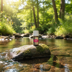 Ätherische Premium Ölmischung "Excite" von Young Living, 5ml Braunglasflasche mit Tropfverschluss und Etikett, in der Natur