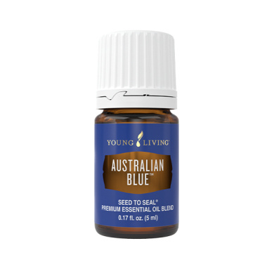 Ätherisches Premium Öl Australian Blue von Young Living, 5ml Braunglasflasche mit Tropfverschluss und Etikett, freigestellt