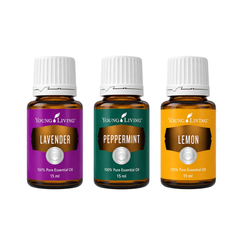 Öleset der beliebten ötherischen Öle Lavendel, Pfefferminze und Zitrone, je 5ml, Braunglasflasche mit Tropfverschliuss